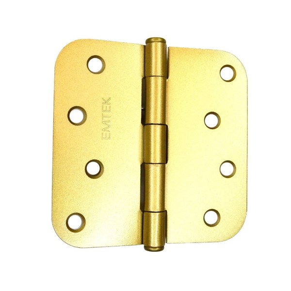 Emtek Pair of 4 in x 4 in 5/8 in Radius Steel Residential Duty Hinges Satin Brass Finish 91034US4